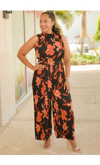 NANETTE LEPORE RIVER- Long Flower Print Steam Pleat Hi Neck Jumper