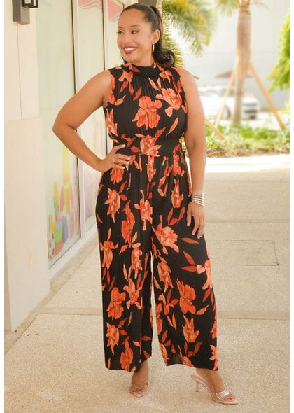 NANETTE LEPORE RIVER- Long Flower Print Steam Pleat Hi Neck Jumper