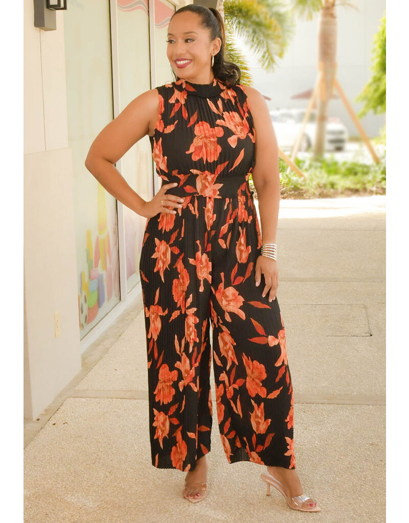 NANETTE LEPORE RIVER- Long Flower Print Steam Pleat Hi Neck Jumper