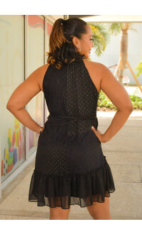 FINBIN- Hi Neck Dress with  Lace Patches