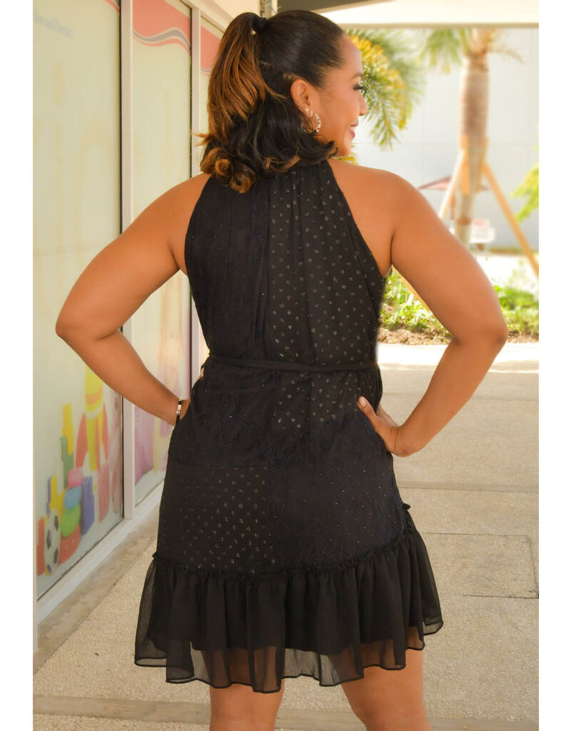 FINBIN- Hi Neck Dress with  Lace Patches