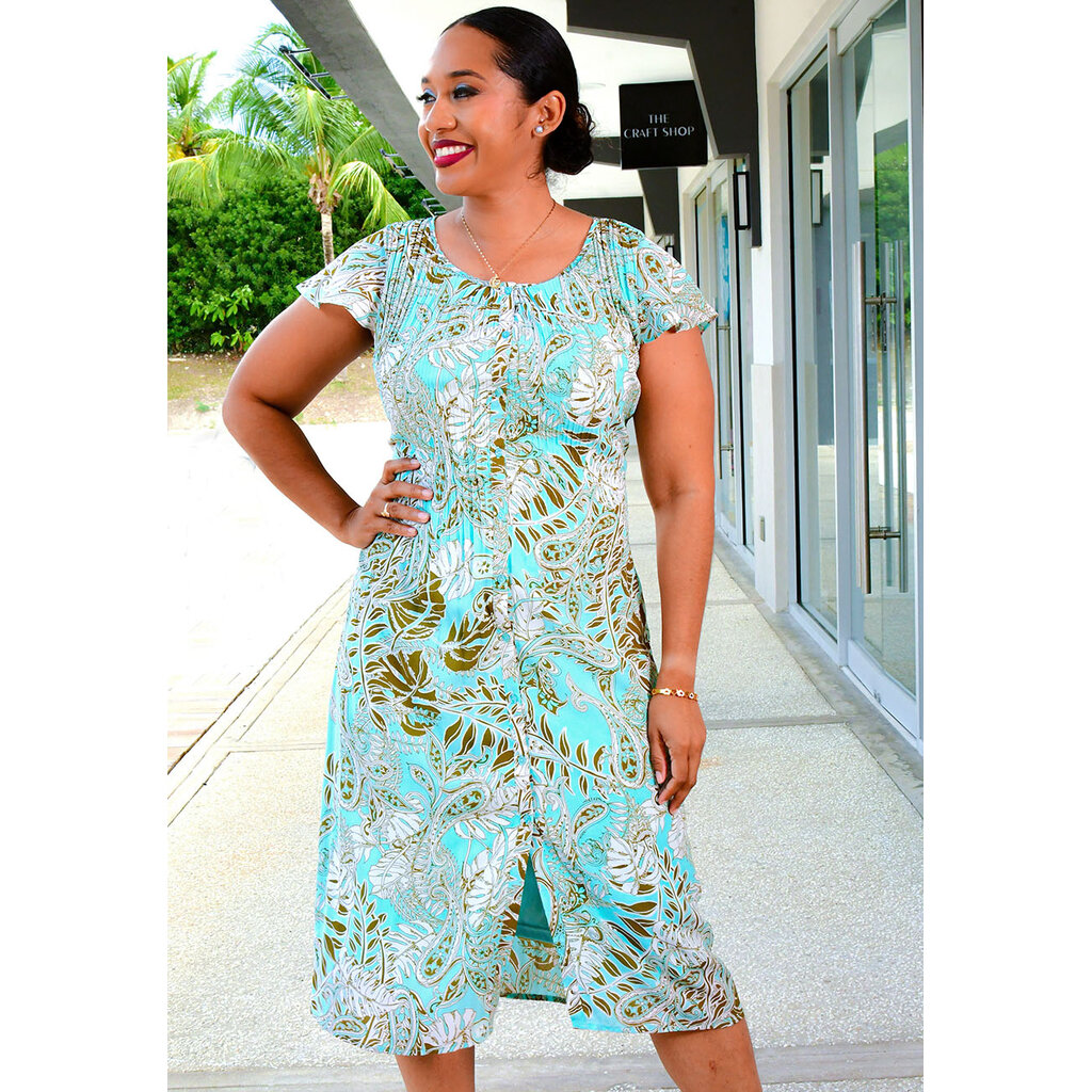 FATHOL- Printed Button Down Frill Sleeve Dress