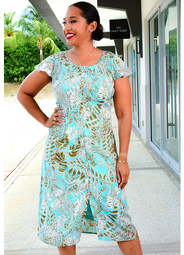 SUNNY LEIGH FATHOL- Printed Button Down Frill Sleeve Dress