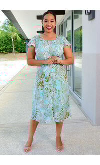 SUNNY LEIGH FATHOL- Printed Button Down Frill Sleeve Dress
