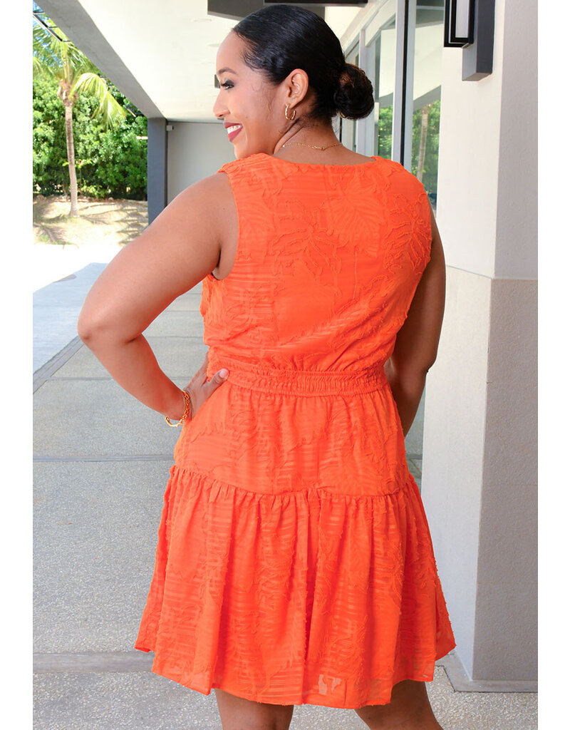 HARPER 241 FAYING- Leaf Patter Armhole Dress with Elastic Waist