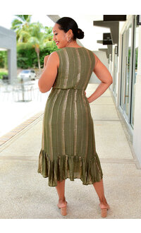 KUSA- Gold Stripe Dress with Elastic Waist