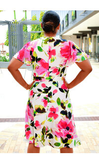 Shelby & Palmer RATIRY- FLoral Lap Top Dress with Chiffon Sleeves