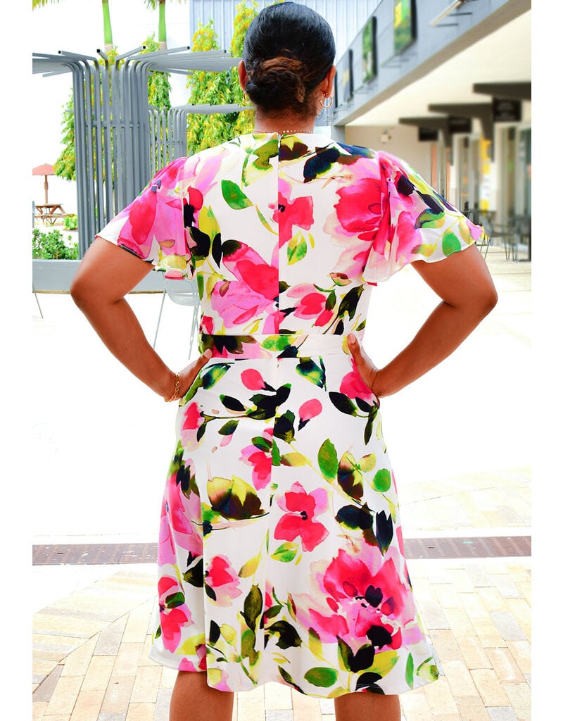 Shelby & Palmer RATIRY- FLoral Lap Top Dress with Chiffon Sleeves