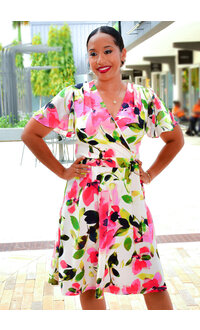 Shelby & Palmer RATIRY- FLoral Lap Top Dress with Chiffon Sleeves