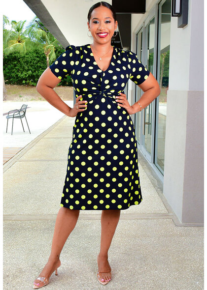 GLAMOUR RELLY- Polka Dot V Neck Dress