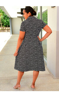 Shelby & Palmer REMILY- Dot Print Bottom Down Collar Dress