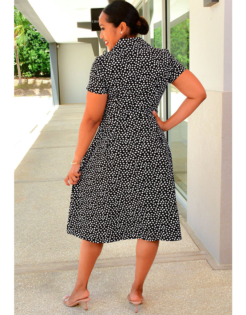Shelby & Palmer REMILY- Dot Print Bottom Down Collar Dress