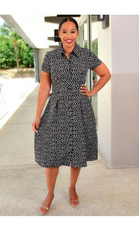 Shelby & Palmer REMILY- Dot Print Bottom Down Collar Dress