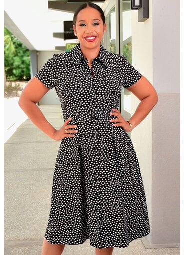 Shelby & Palmer REMILY- Dot Print Bottom Down Collar Dress
