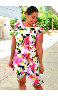 Shelby & Palmer RETTI- Floral Dress with Chiffon Frill Arms