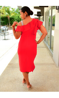 GLAMOUR REVIA- Solid Frill Shoulder Dress with Diamanté Straps