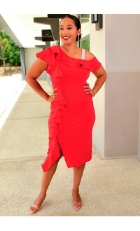 GLAMOUR REVIA- Solid Frill Shoulder Dress with Diamanté Straps