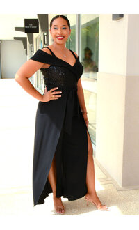 Shelby Nites RIQIO- Frill Cold Shoulder Sequence Top Jumper