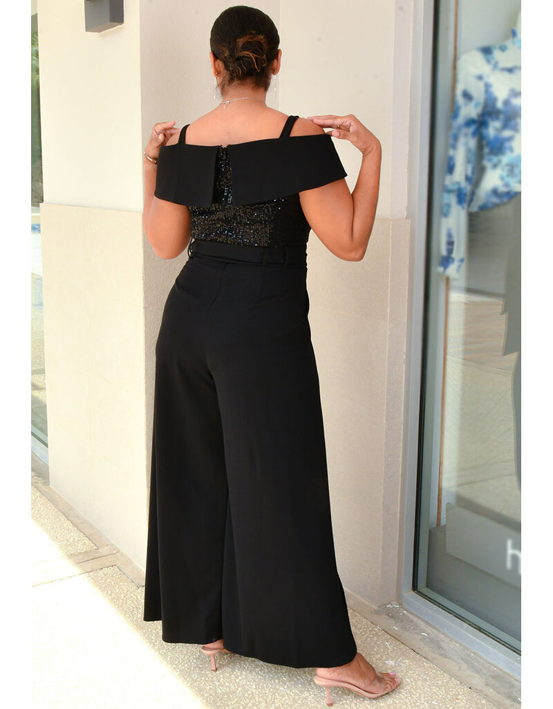 Shelby Nites RIQIO- Frill Cold Shoulder Sequence Top Jumper