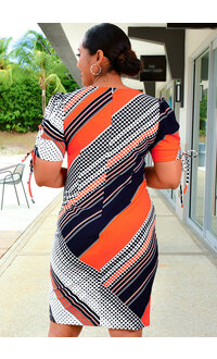 ROMILDA- Dotted & Stripe Dress with Drawstring Sleeves