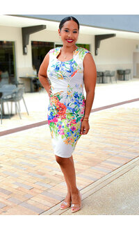 Shelby & Palmer RONIA- Floral  Dress with Gathers & Cut Out Neckline