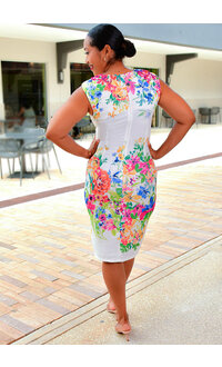 Shelby & Palmer RONIA- Floral  Dress with Gathers & Cut Out Neckline