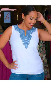 HARPER 241 VAAHILA- Armhole Embroidered V Top