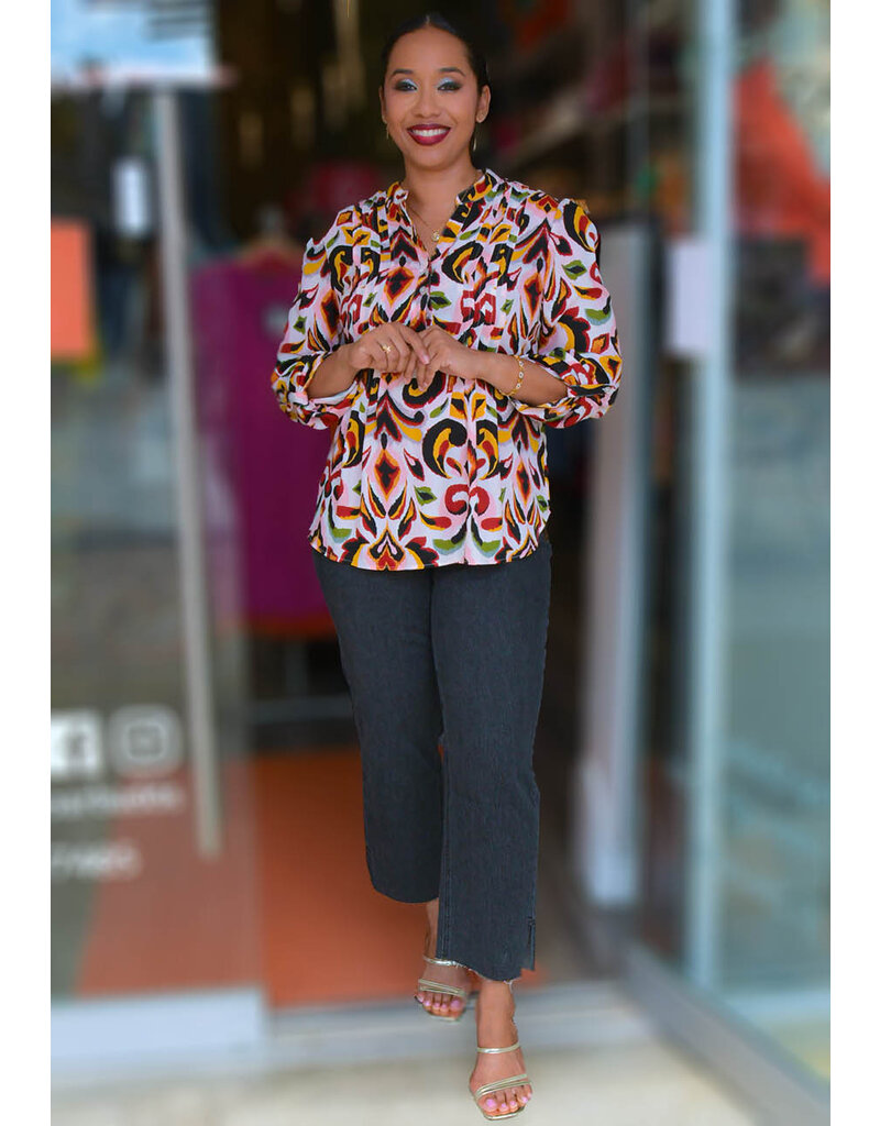 ZAC & RACHEL VAHIT- Printed Top with Split Neck