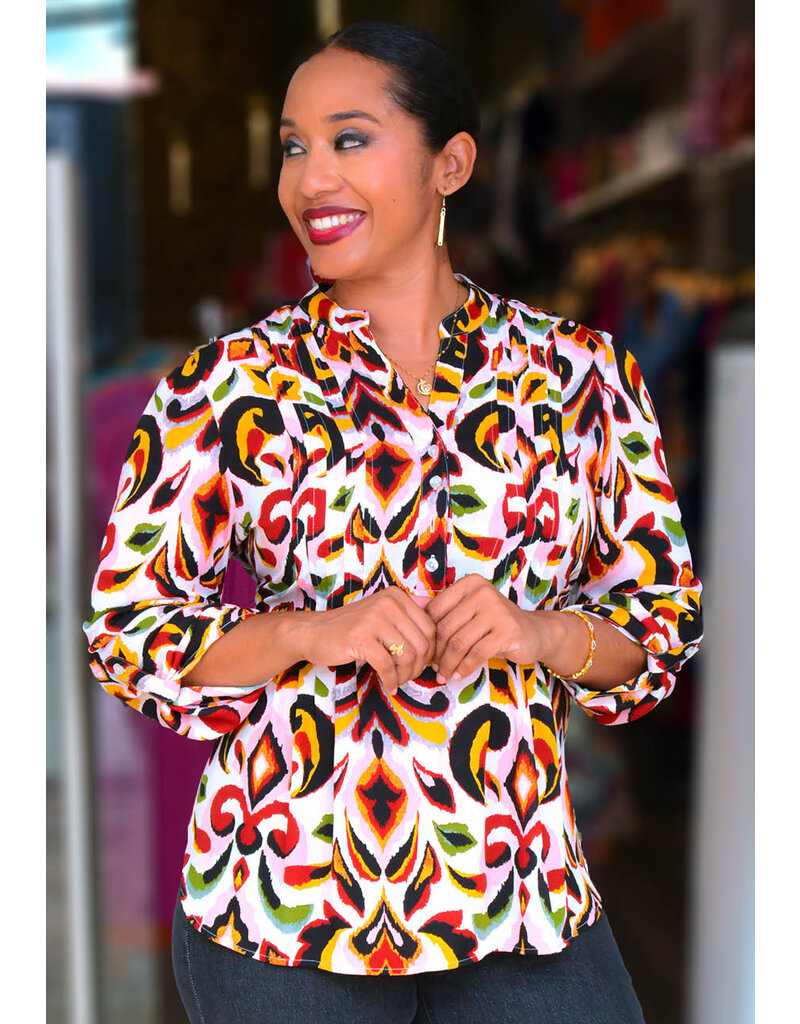 ZAC & RACHEL VAHIT- Printed Top with Split Neck