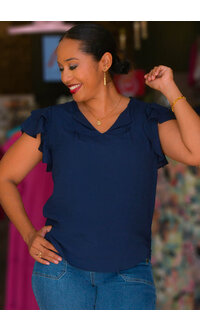 HARPER 241 VANIDA- Flutter Sleeve V Cut Top