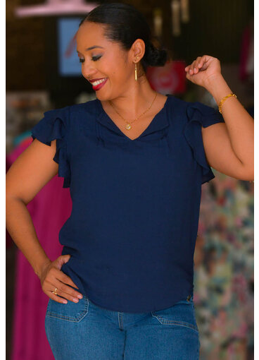 HARPER 241 VANIDA- Flutter Sleeve V Cut Top