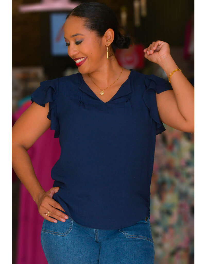 HARPER 241 VANIDA- Flutter Sleeve V Cut Top