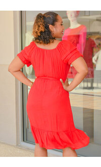 GENIA- Solid Puff Sleeve Dress with Frill Hem