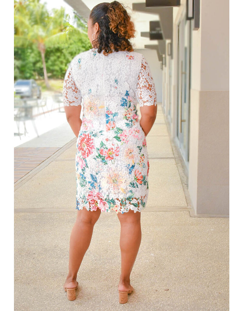 Nina Leonard CARRIE- Printed Short Sleeve Round Neck Dress
