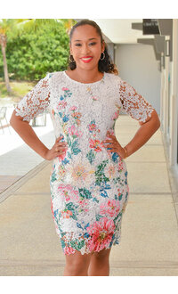 Nina Leonard CARRIE- Printed Short Sleeve Round Neck Dress