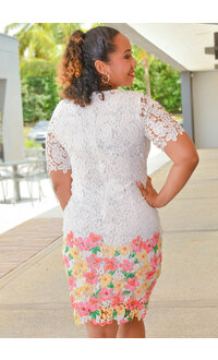 Nina Leonard COLE- Crochet Dress with Floral Bottom