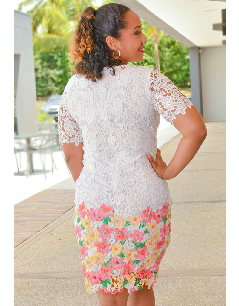 Nina Leonard COLE- Crochet Dress with Floral Bottom