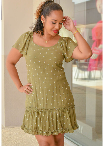 Signature GOLIA- Printed Off Shoulder Dress with Frill Hem