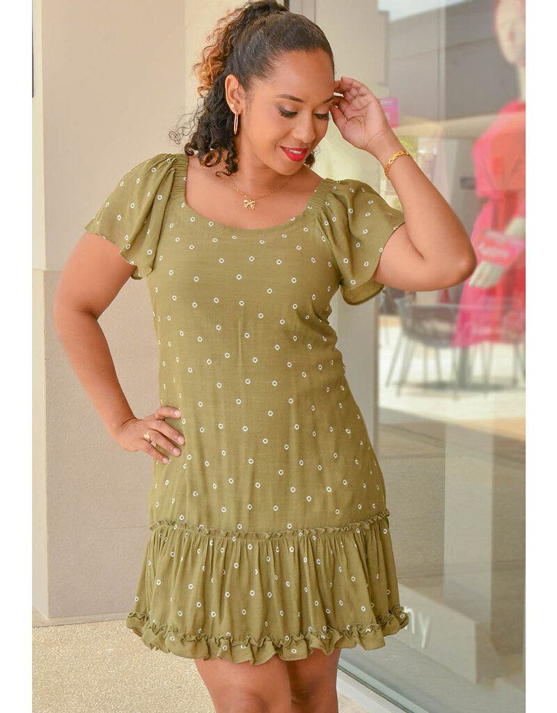 Signature GOLIA- Printed Off Shoulder Dress with Frill Hem