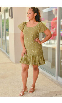 Signature GOLIA- Printed Off Shoulder Dress with Frill Hem