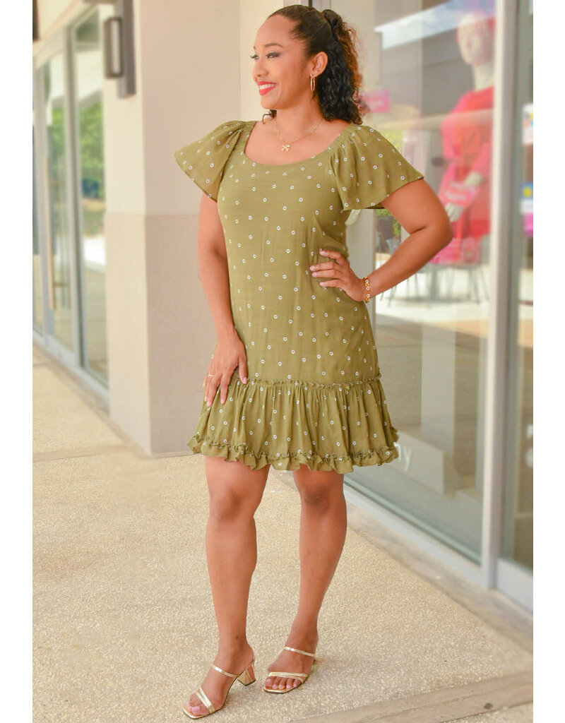 Signature GOLIA- Printed Off Shoulder Dress with Frill Hem