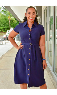 Shelby & Palmer RESCO- Solid Button Down Dress with Collar