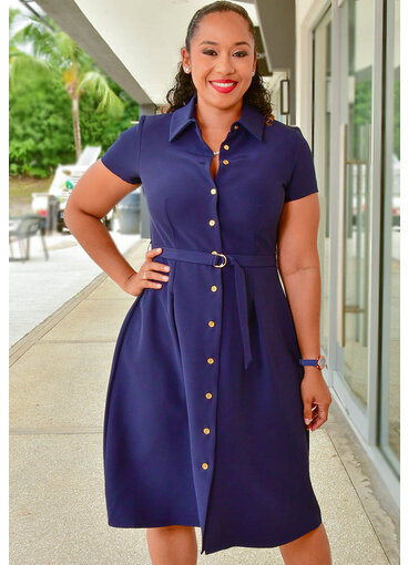 Shelby & Palmer RESCO- Solid Button Down Dress with Collar