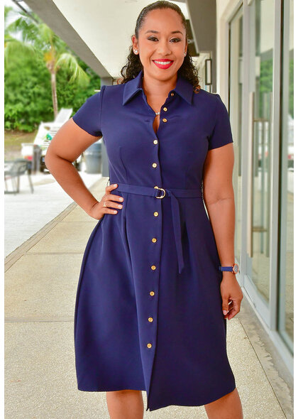 Shelby & Palmer RESCO- Solid Button Down Dress with Collar