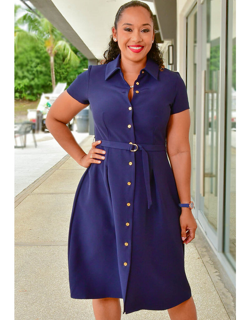 Shelby & Palmer RESCO- Solid Button Down Dress with Collar