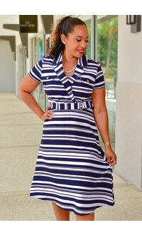 Shelby & Palmer RIFLIA- Fit & Flare Stripe Dress with Collar