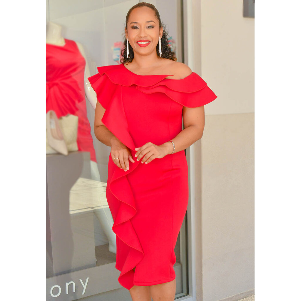 UJIEAL- Frill Solid Double Frill Dress