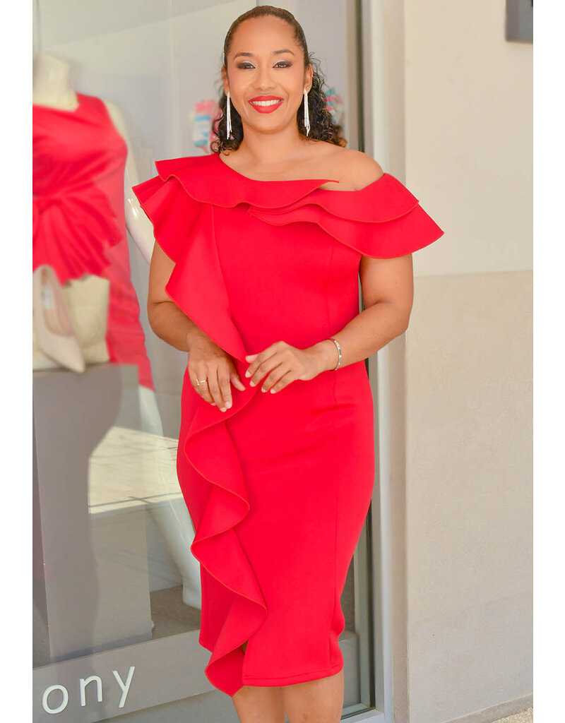 Nina Leonard UJIEAL- Frill Solid Double Frill Dress