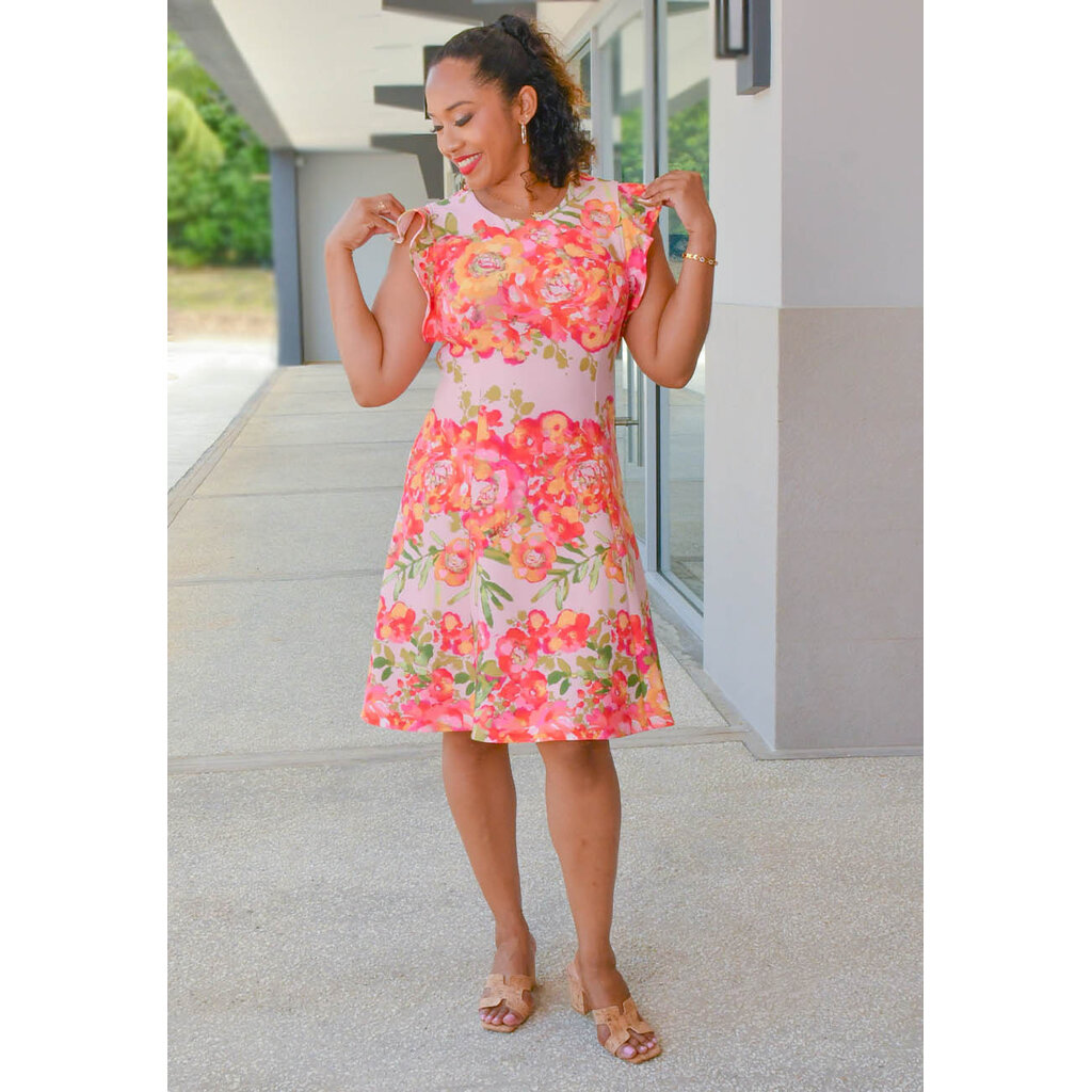 UNIKAH- Floral Flare Dress with Frill Arms