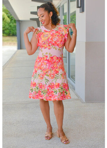 UNIKAH- Floral Flare Dress with Frill Arms